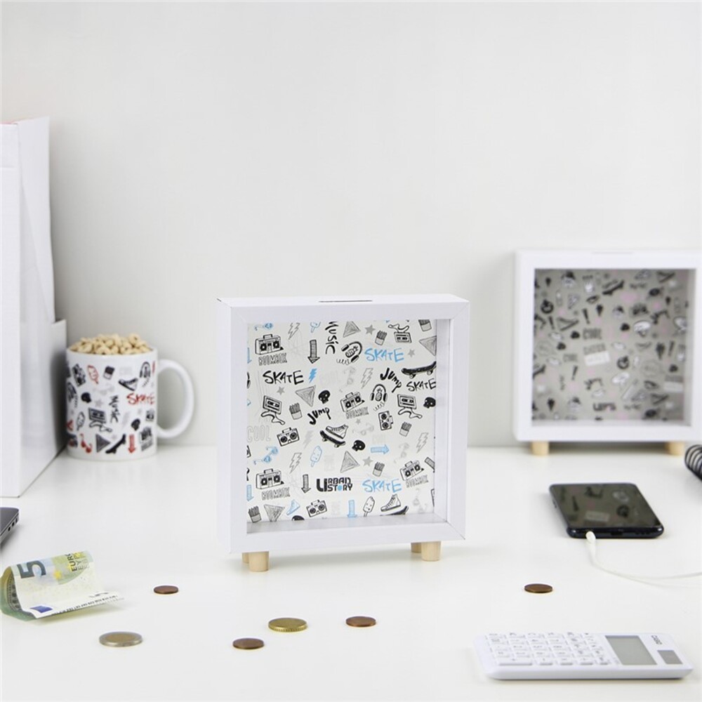 Hucha madera color blanco urban story negro Lovely story