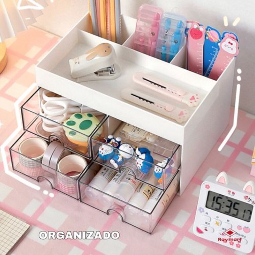 Organizador sobremesa horizontal 4 cajones 12,2x21x12,3cm.Ro