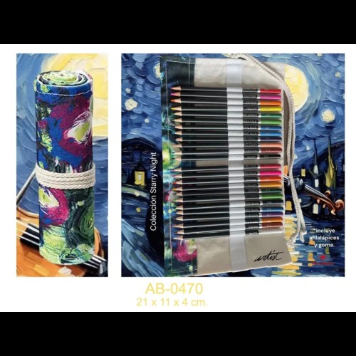 Set tela lapices premium cgoma y afilalapices 24colores Roym