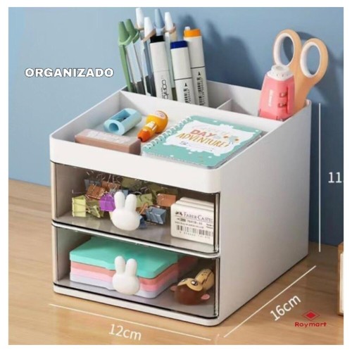 Organizador de sobremesa horizontal 2 cajones 12x16x11,5cm.R