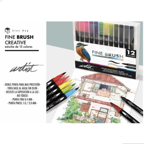 Pack 12 rotuladores doble punta pincel y fina gama creativa