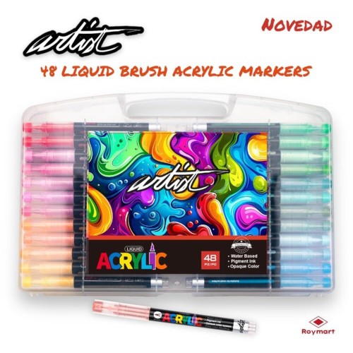 Rotuladores acrilicos estuche maletin 48 colores real brush