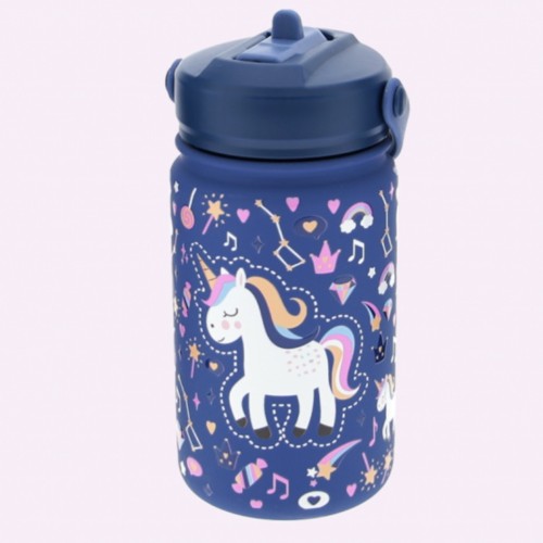 Botella térmica con adaptador de acero 330ml - Unicornio azu