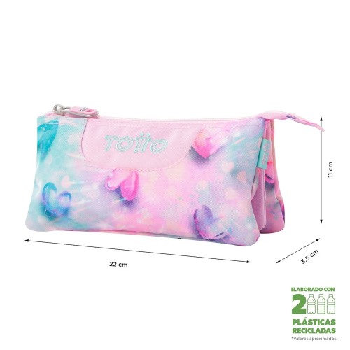 Portatodo 3 cremalleras tablero corazones glitter Totto 7704