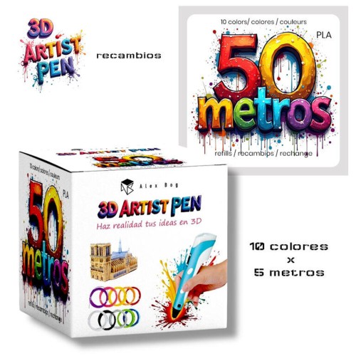 Recambio boligrafo 3d 50mts 10 colores Roymart 8431234196580