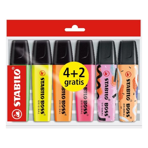 Rotulador fluorescente pack 4 colores fuertes  + 2 Stabilio