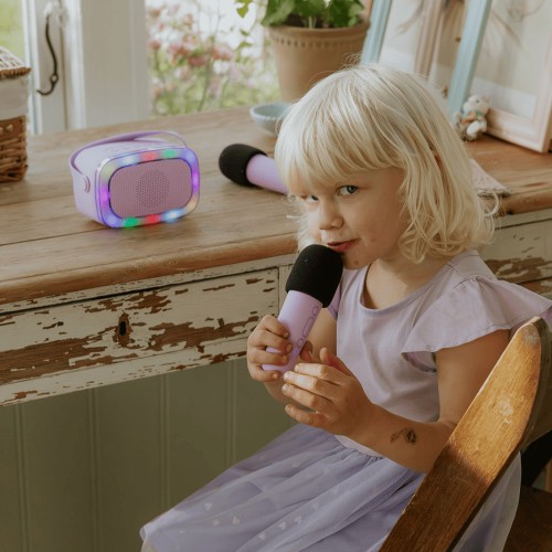 Karaoke con luz y 2 micrófonos violeta Lalarma 792649526682