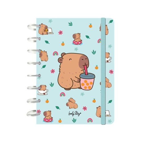 Cuaderno A5 con sistema de discos Mint bubble tea capibara L