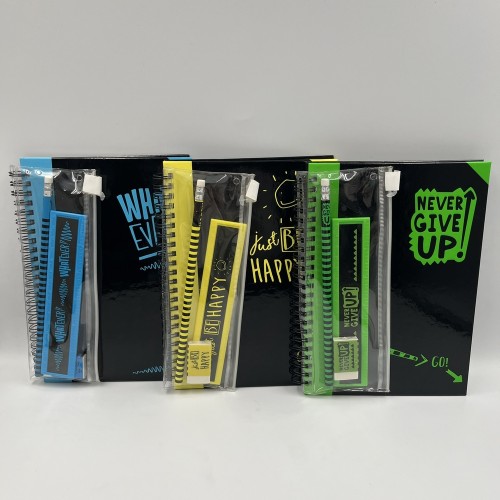 Pack libreta y estuche accesoris 4 colores fluor 16x2x21 Gif