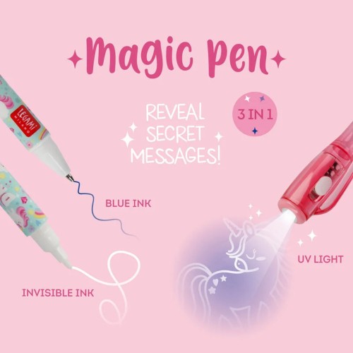 Bolígrafo azul con tinta invisible 3 en 1 unicornio Legami