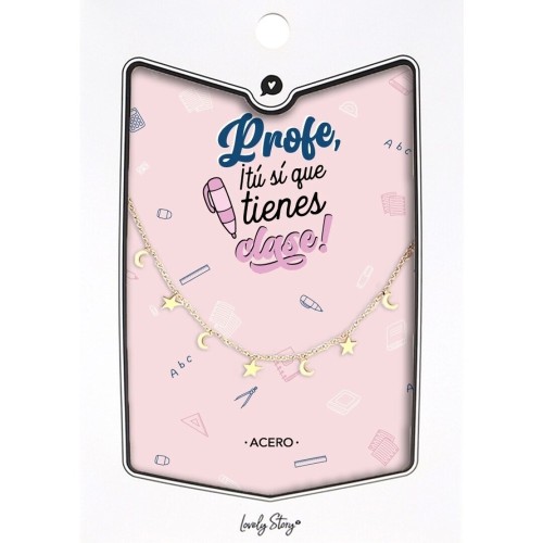 Pulsera acero dorado estrellas y lunas Profe eres super espc
