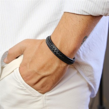 8435458178537 (3) Pulsera de Cuero Trenzada Negra  3