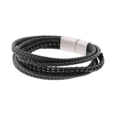 8435458178612 (2) Pulsera de Cuero Trenzada Negra  2