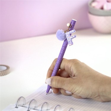 8435458184309 Bolígrafo lila letra F con pompón –  1