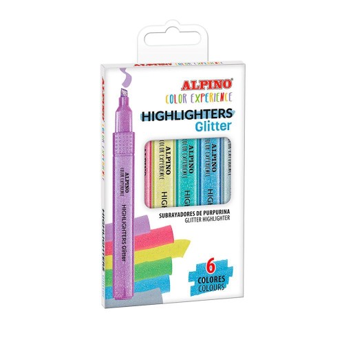 Subrayador florescente glitter experience 6 colores Alpino 8