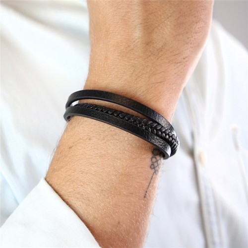 Pulsera de cuero Triple negra Contigo todo y siempre  Lovely
