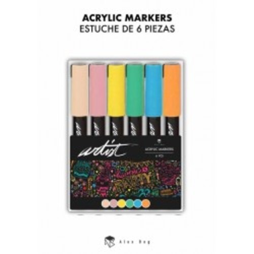 Estuche rotuladores acrilicos color pastel pack 6 gama artist Roymart